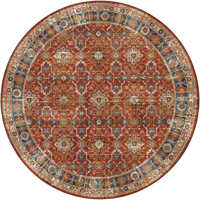 Antique Red 7' 10 x 7' 10 Outdoor Traditional Round Area Rug Weather Resistant for Patio, Deck, Terrace, Balcony, Porch Classical Design Outside Carpet for Sale at Rug Engine