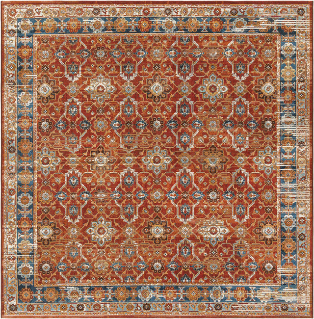 Antique Red 7' 10 x 7' 10 Outdoor Traditional Square Area Rug Weather Resistant for Patio, Deck, Terrace, Balcony, Porch Classical Design Outside Carpet for Sale at Rug Engine