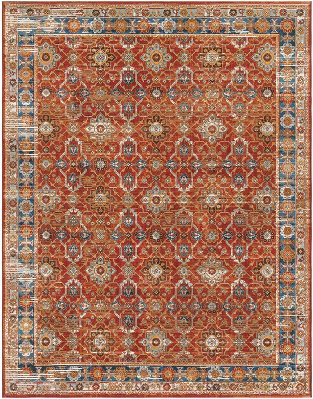 Antique Red 7' 10 x 10' Outdoor Traditional Rectangle Area Rug Weather Resistant for Patio, Deck, Terrace, Balcony, Porch Classical Design Outside Carpet for Sale at Rug Engine