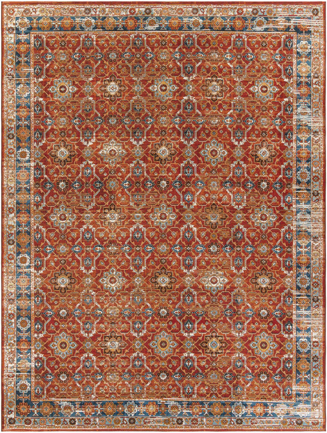 Antique Red 9' x 12' Outdoor Traditional Rectangle Area Rug Weather Resistant for Patio, Deck, Terrace, Balcony, Porch Classical Design Outside Carpet for Sale at Rug Engine