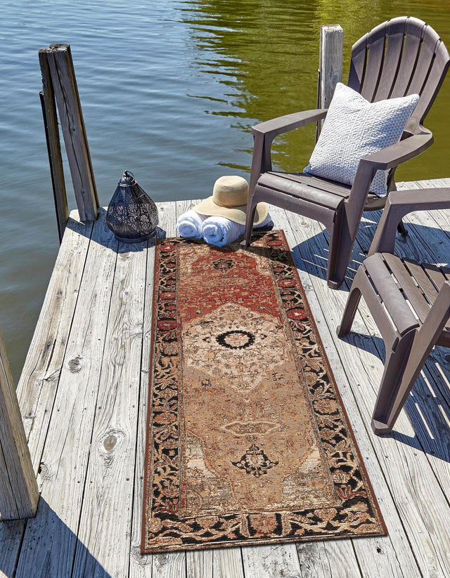 Multicolor 2' 7 x 12' Outdoor Traditional Runner Area Rug Weather Resistant for Patio, Deck, Terrace, Balcony, Porch Classical Design Outside Carpet for Sale at Rug Engine