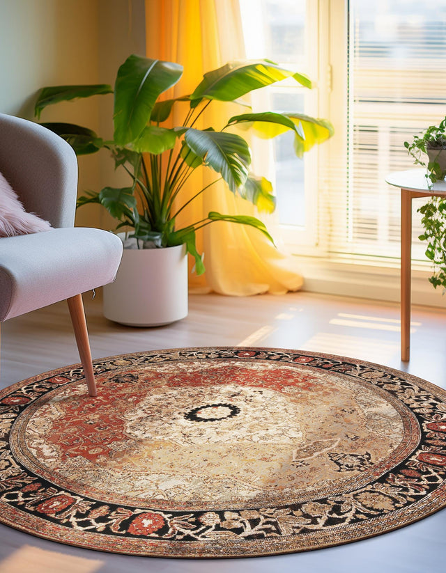 Multicolor 7' 10 x 7' 10 Outdoor Traditional Round Area Rug Weather Resistant for Patio, Deck, Terrace, Balcony, Porch Classical Design Outside Carpet for Sale at Rug Engine