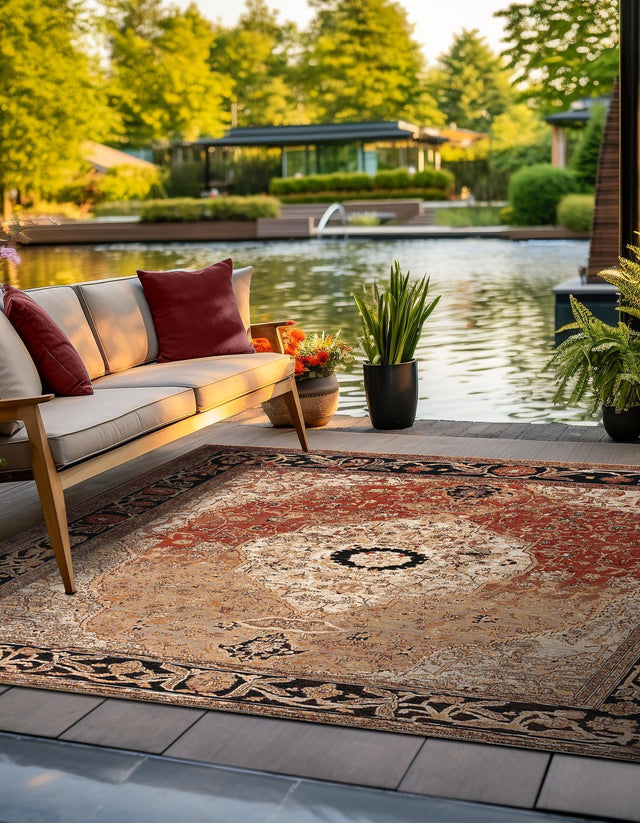 Multicolor 10' x 10' Outdoor Traditional Square Area Rug Weather Resistant for Patio, Deck, Terrace, Balcony, Porch Classical Design Outside Carpet for Sale at Rug Engine