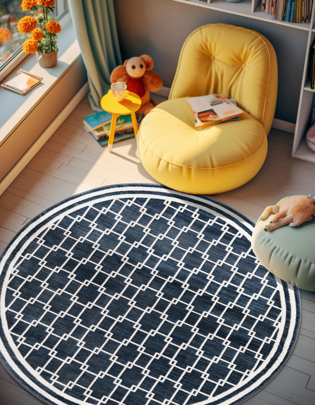 Navy Blue 5' 1 x 5' 1 Jill Zarin Uptown Round Area Rug 70% Polypropylene & 30% Polyester Contemporary Carpet for Living, Dining, Office, Bedroom for Sale at Rug Engine