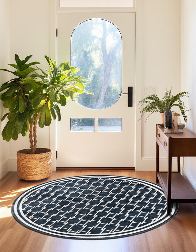 Navy Blue 4' 1 x 4' 1 Jill Zarin Uptown Round Area Rug 70% Polypropylene & 30% Polyester Contemporary Carpet for Living, Dining, Office, Bedroom for Sale at Rug Engine