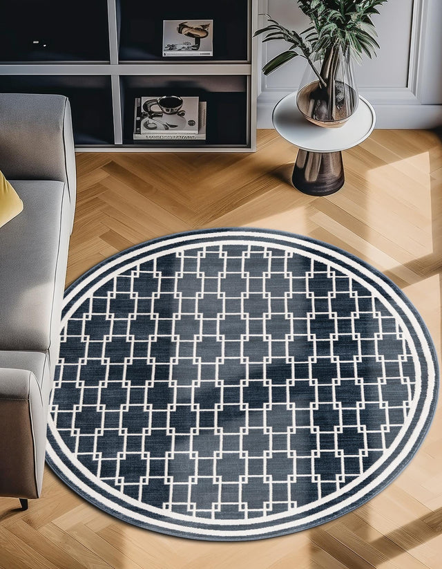 Navy Blue 4' 1 x 4' 1 Jill Zarin Uptown Round Area Rug 70% Polypropylene & 30% Polyester Contemporary Carpet for Living, Dining, Office, Bedroom for Sale at Rug Engine