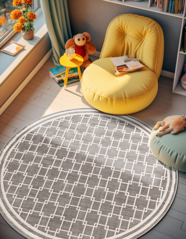 Gray 5' 1 x 5' 1 Jill Zarin Uptown Round Area Rug 70% Polypropylene & 30% Polyester Contemporary Carpet for Living, Dining, Office, Bedroom for Sale at Rug Engine
