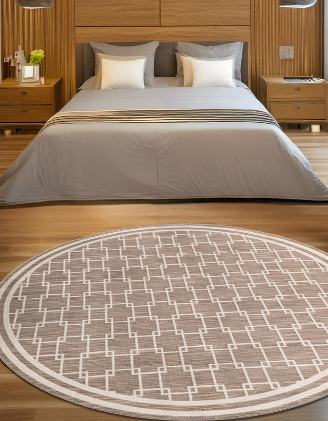 Beige 3' 1 x 3' 1 Jill Zarin Uptown Round Area Rug 70% Polypropylene & 30% Polyester Contemporary Carpet for Living, Dining, Office, Bedroom for Sale at Rug Engine