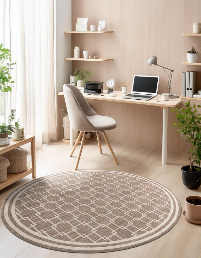 Beige 3' 1 x 3' 1 Jill Zarin Uptown Round Area Rug 70% Polypropylene & 30% Polyester Contemporary Carpet for Living, Dining, Office, Bedroom for Sale at Rug Engine