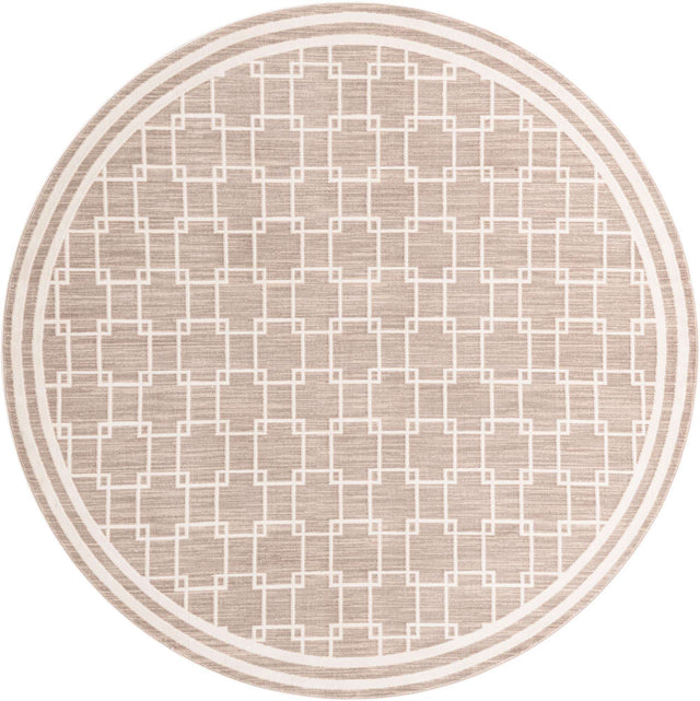 Beige 7' 10 x 7' 10 Jill Zarin Uptown Round Area Rug 70% Polypropylene & 30% Polyester Contemporary Carpet for Living, Dining, Office, Bedroom for Sale at Rug Engine