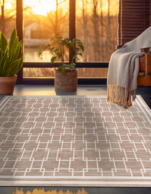 Beige 10' x 10' Jill Zarin Uptown Square Area Rug 70% Polypropylene & 30% Polyester Contemporary Carpet for Living, Dining, Office, Bedroom for Sale at Rug Engine