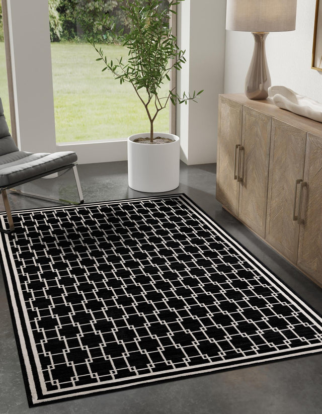 Black 5' 1 x 8' Jill Zarin Uptown Rectangle Area Rug 70% Polypropylene & 30% Polyester Contemporary Carpet for Living, Dining, Office, Bedroom for Sale at Rug Engine