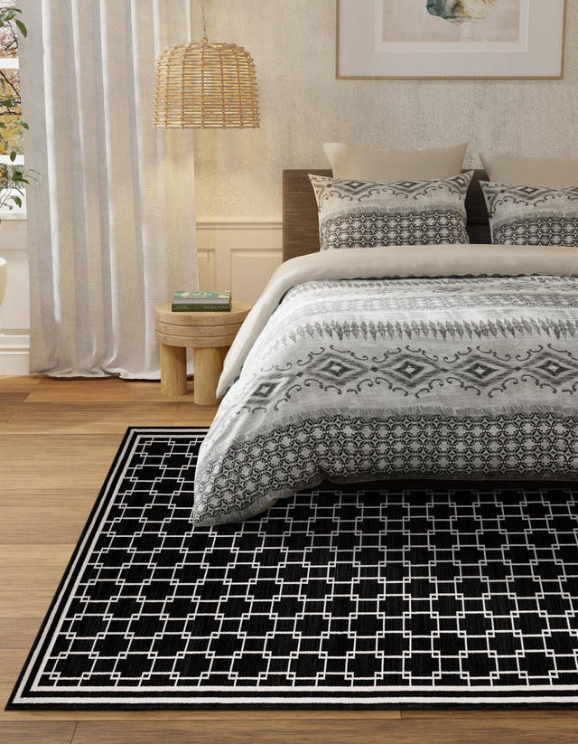 Black 5' 1 x 8' Jill Zarin Uptown Rectangle Area Rug 70% Polypropylene & 30% Polyester Contemporary Carpet for Living, Dining, Office, Bedroom for Sale at Rug Engine