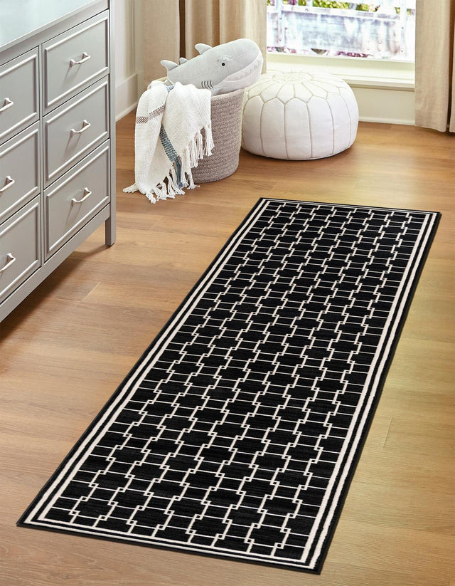Black 2' 7 x 12' Jill Zarin Uptown Runner Area Rug 70% Polypropylene & 30% Polyester Contemporary Carpet for Living, Dining, Office, Bedroom for Sale at Rug Engine