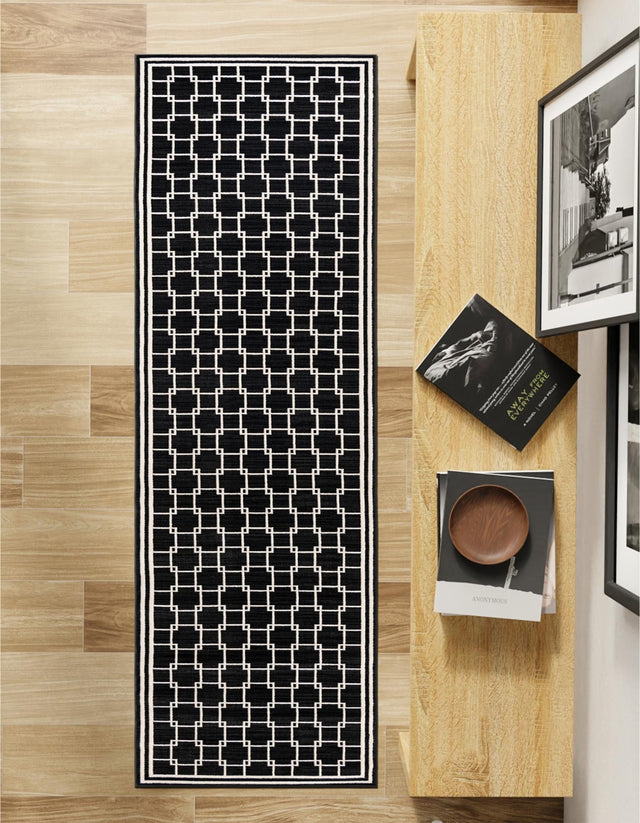 Black 2' 7 x 12' Jill Zarin Uptown Runner Area Rug 70% Polypropylene & 30% Polyester Contemporary Carpet for Living, Dining, Office, Bedroom for Sale at Rug Engine