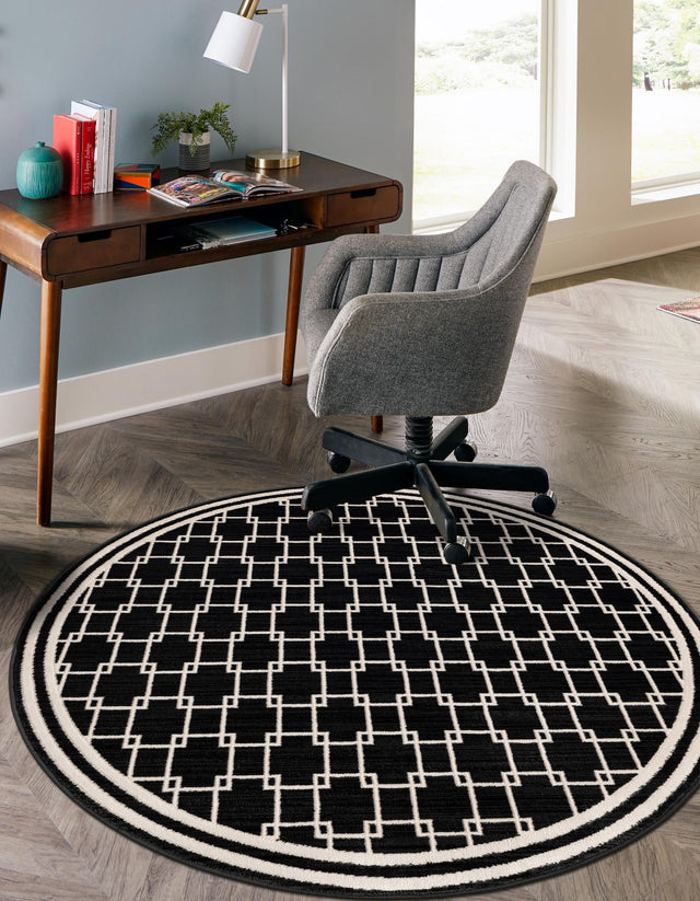 Black 7' 10 x 7' 10 Jill Zarin Uptown Round Area Rug 70% Polypropylene & 30% Polyester Contemporary Carpet for Living, Dining, Office, Bedroom for Sale at Rug Engine