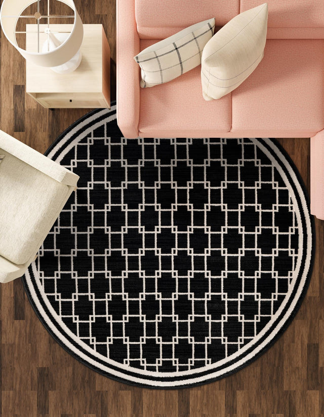 Black 7' 10 x 7' 10 Jill Zarin Uptown Round Area Rug 70% Polypropylene & 30% Polyester Contemporary Carpet for Living, Dining, Office, Bedroom for Sale at Rug Engine