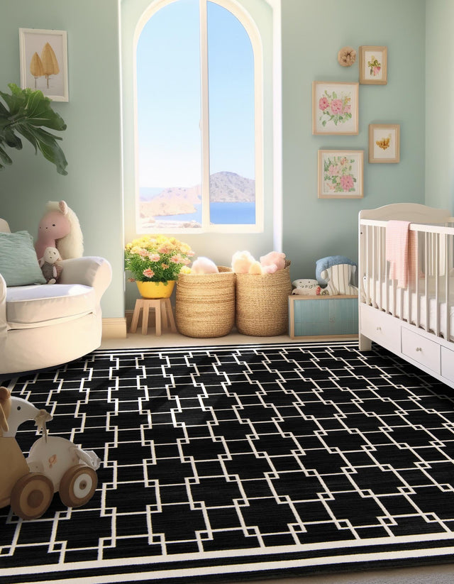 Black 10' x 10' Jill Zarin Uptown Square Area Rug 70% Polypropylene & 30% Polyester Contemporary Carpet for Living, Dining, Office, Bedroom for Sale at Rug Engine