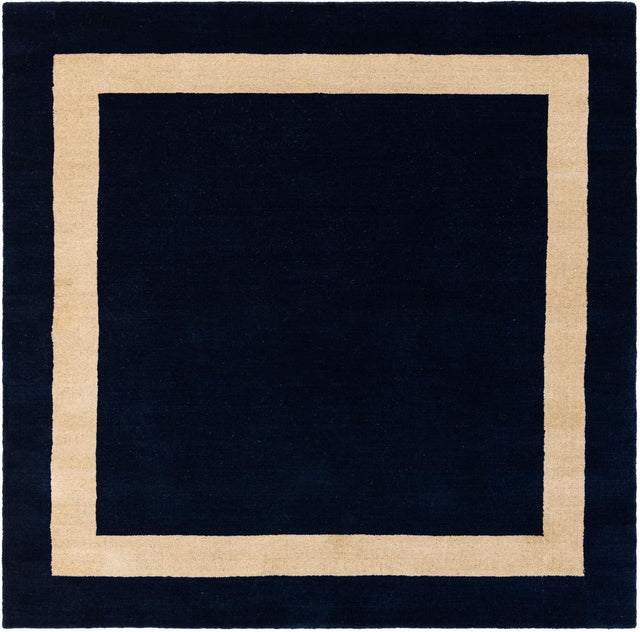 Cobalt Blue 5' 1 x 5' 1 Jill Zarin Border Wool Square Area Rug 80% Wool & 20% Cotton Hand Made Luxury All Natural Carpet for Interior Design for Sale at Rug Engine