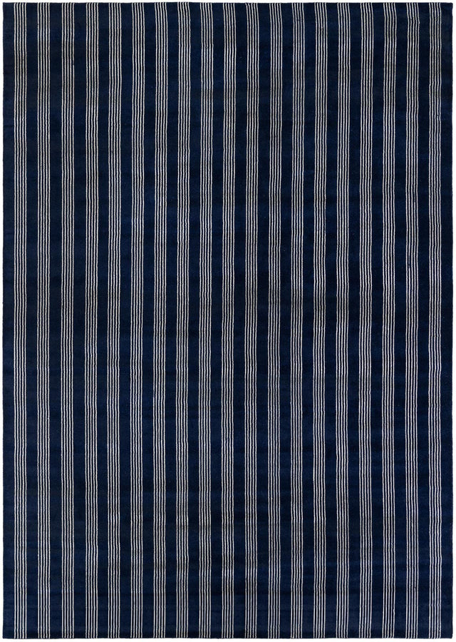 Cobalt Blue 10' x 14' 1 Jill Zarin Striped Wool Rectangle Area Rug 80% Wool & 20% Cotton Hand Made Luxury All Natural Carpet for Interior Design for Sale at Rug Engine