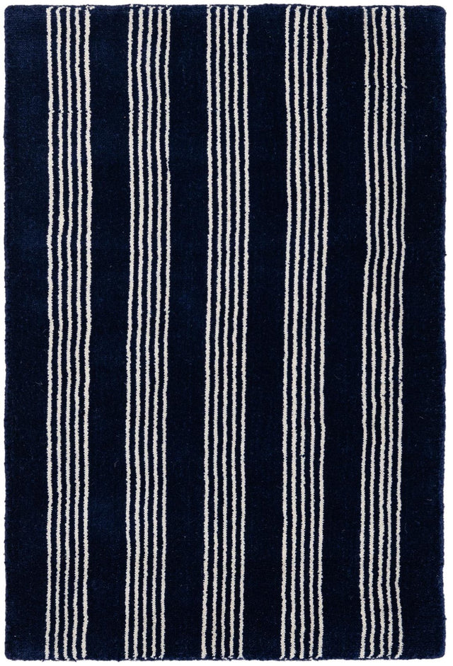 Cobalt Blue 2' 2 x 3' 1 Jill Zarin Striped Wool Rectangle Area Rug 80% Wool & 20% Cotton Hand Made Luxury All Natural Carpet for Interior Design for Sale at Rug Engine