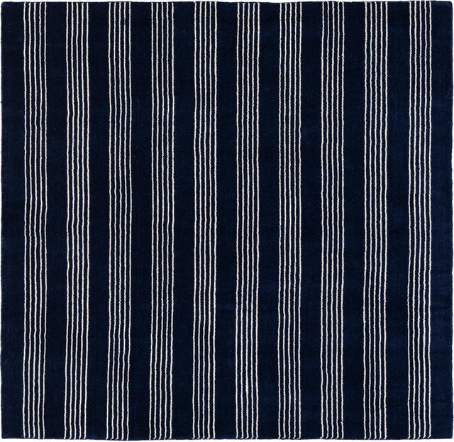 Cobalt Blue 5' 1 x 5' 1 Jill Zarin Striped Wool Square Area Rug 80% Wool & 20% Cotton Hand Made Luxury All Natural Carpet for Interior Design for Sale at Rug Engine