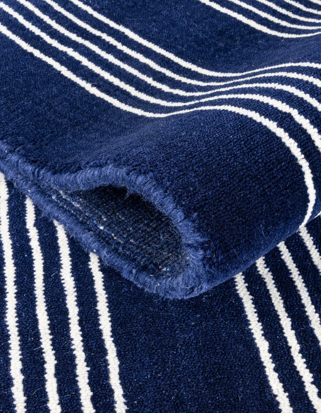 Cobalt Blue 3' 3 x 10' Jill Zarin Striped Wool Runner Area Rug 80% Wool & 20% Cotton Hand Made Luxury All Natural Carpet for Interior Design for Sale at Rug Engine
