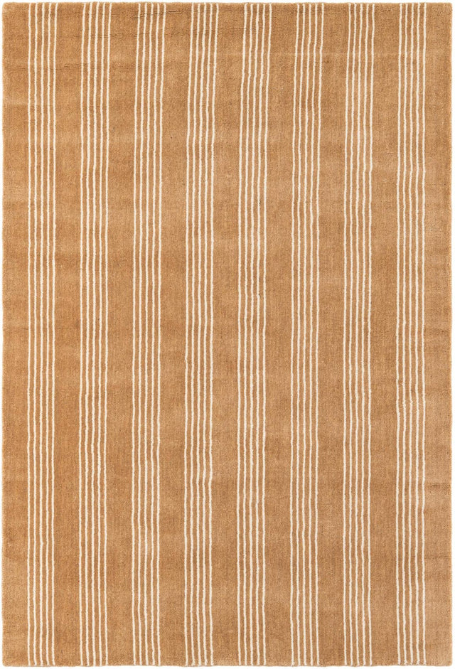 Latte Brown 4' 1 x 6' 1 Jill Zarin Striped Wool Rectangle Area Rug 80% Wool & 20% Cotton Hand Made Luxury All Natural Carpet for Interior Design for Sale at Rug Engine