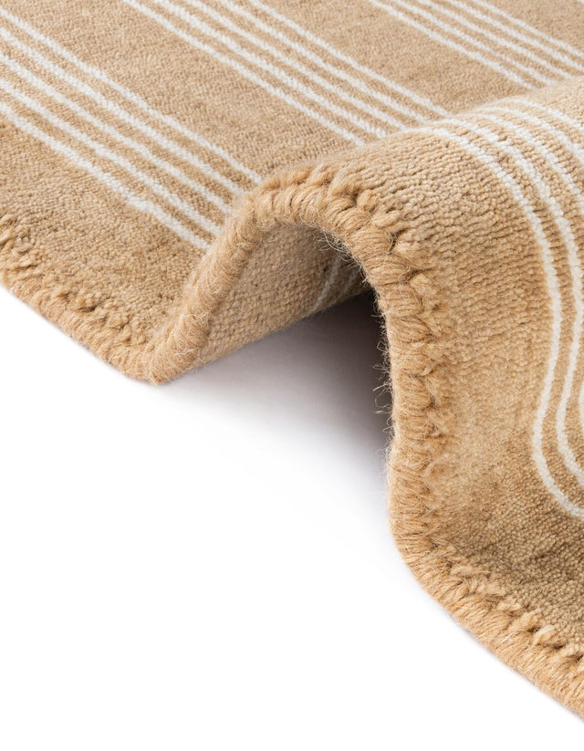 Latte Brown 7' 10 x 7' 10 Jill Zarin Striped Wool Square Area Rug 80% Wool & 20% Cotton Hand Made Luxury All Natural Carpet for Interior Design for Sale at Rug Engine