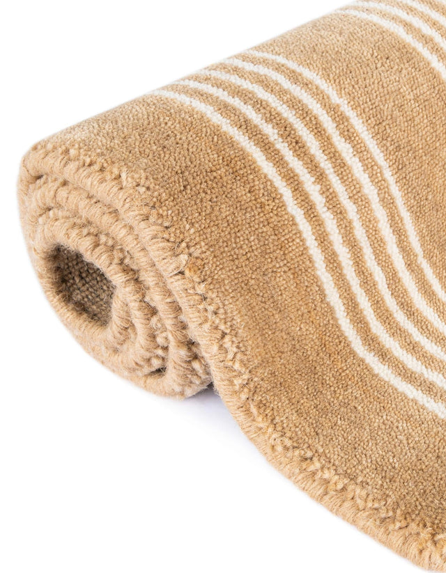 Latte Brown 7' 10 x 7' 10 Jill Zarin Striped Wool Square Area Rug 80% Wool & 20% Cotton Hand Made Luxury All Natural Carpet for Interior Design for Sale at Rug Engine