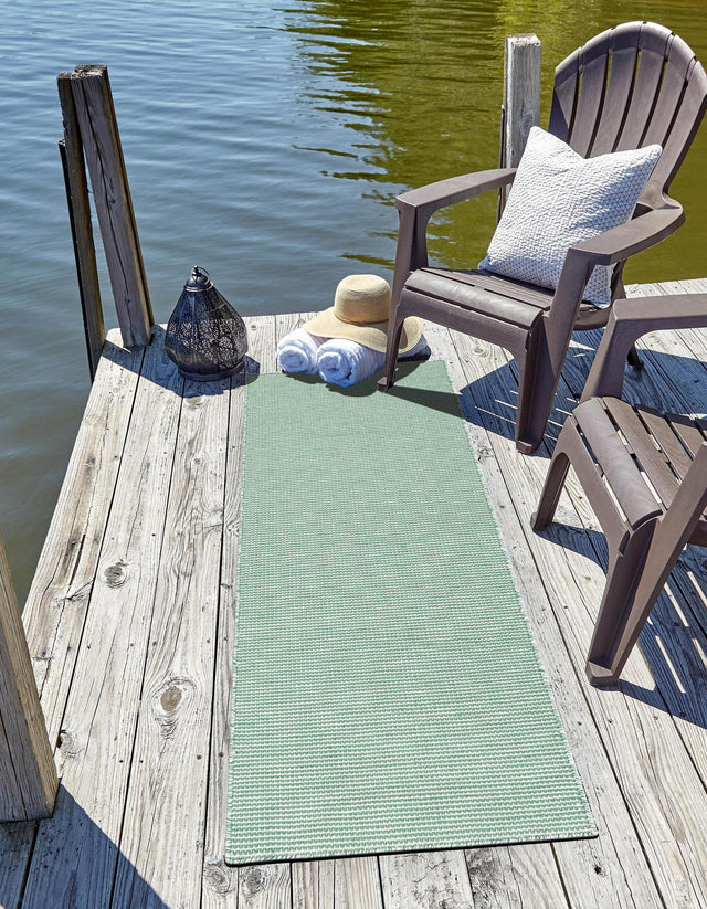 Palm Green 2' x 4' 1 Jill Zarin Palm Springs Outdoor Runner Area Rug Weather Resistant for Patio, Deck, Terrace, Balcony, Porch Hand Made 100% PET Polyester Outside Carpet for Sale at Rug Engine