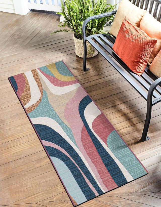 Multicolor 2' 7 x 10' Outdoor Modern Runner Area Rug Weather Resistant for Patio, Deck, Terrace, Balcony, Porch 100% Polypropylene Modern Outside Carpet for Sale at Rug Engine