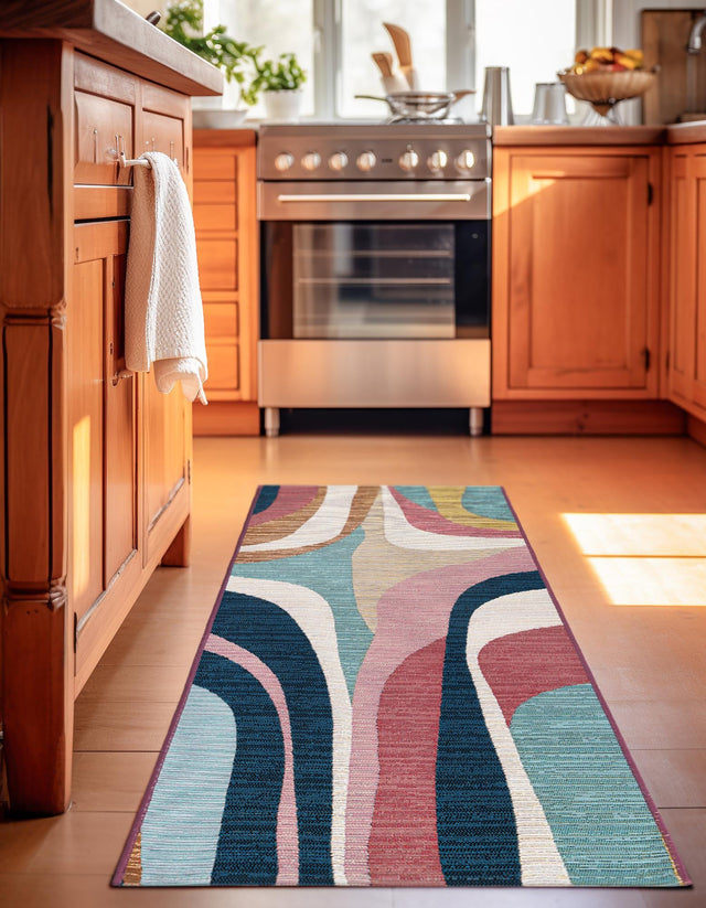 Multicolor 2' x 5' 1 Outdoor Modern Runner Area Rug Weather Resistant for Patio, Deck, Terrace, Balcony, Porch 100% Polypropylene Modern Outside Carpet for Sale at Rug Engine