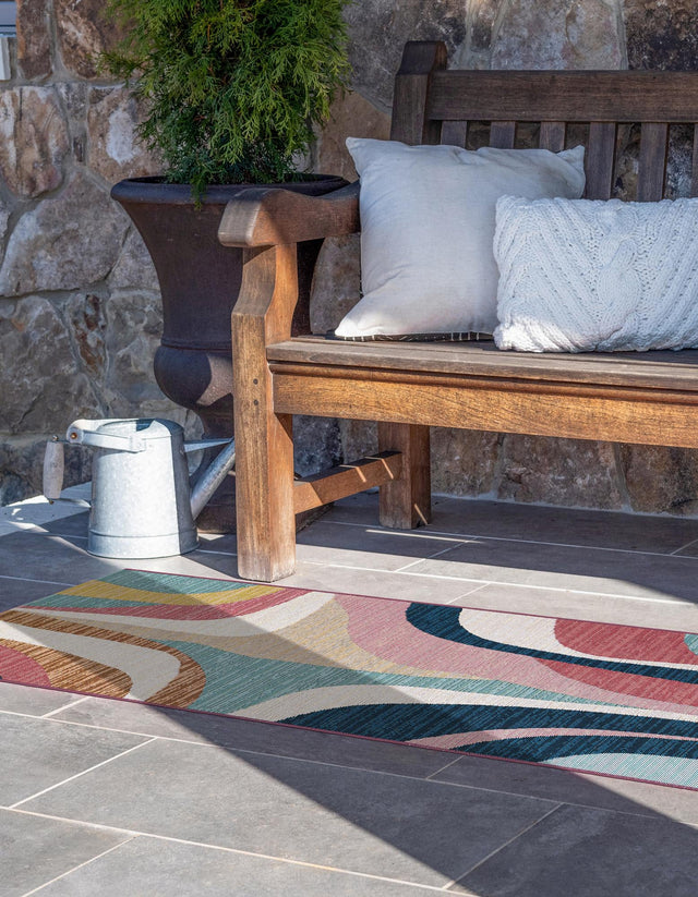 Multicolor 2' x 6' 1 Outdoor Modern Runner Area Rug Weather Resistant for Patio, Deck, Terrace, Balcony, Porch 100% Polypropylene Modern Outside Carpet for Sale at Rug Engine