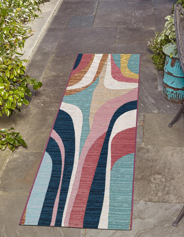 Multicolor 2' x 6' 1 Outdoor Modern Runner Area Rug Weather Resistant for Patio, Deck, Terrace, Balcony, Porch 100% Polypropylene Modern Outside Carpet for Sale at Rug Engine
