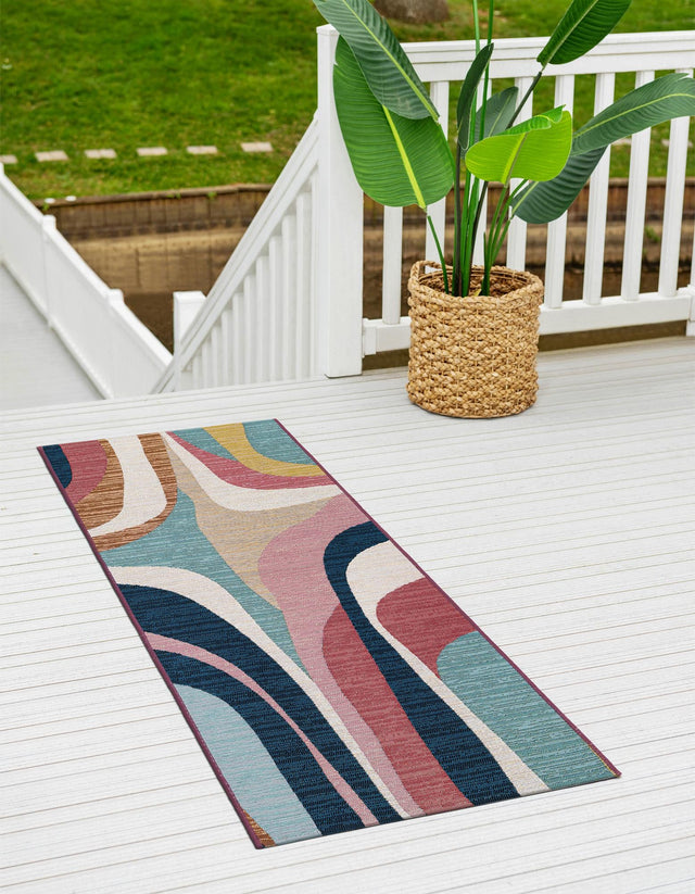 Multicolor 2' x 5' 1 Outdoor Modern Runner Area Rug Weather Resistant for Patio, Deck, Terrace, Balcony, Porch 100% Polypropylene Modern Outside Carpet for Sale at Rug Engine