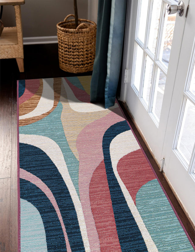 Multicolor 2' 7 x 12' Outdoor Modern Runner Area Rug Weather Resistant for Patio, Deck, Terrace, Balcony, Porch 100% Polypropylene Modern Outside Carpet for Sale at Rug Engine