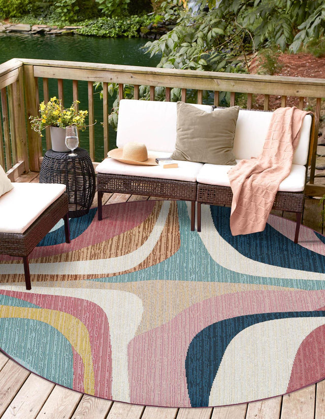 Multicolor 3' 1 x 3' 1 Outdoor Modern Round Area Rug Weather Resistant for Patio, Deck, Terrace, Balcony, Porch 100% Polypropylene Modern Outside Carpet for Sale at Rug Engine