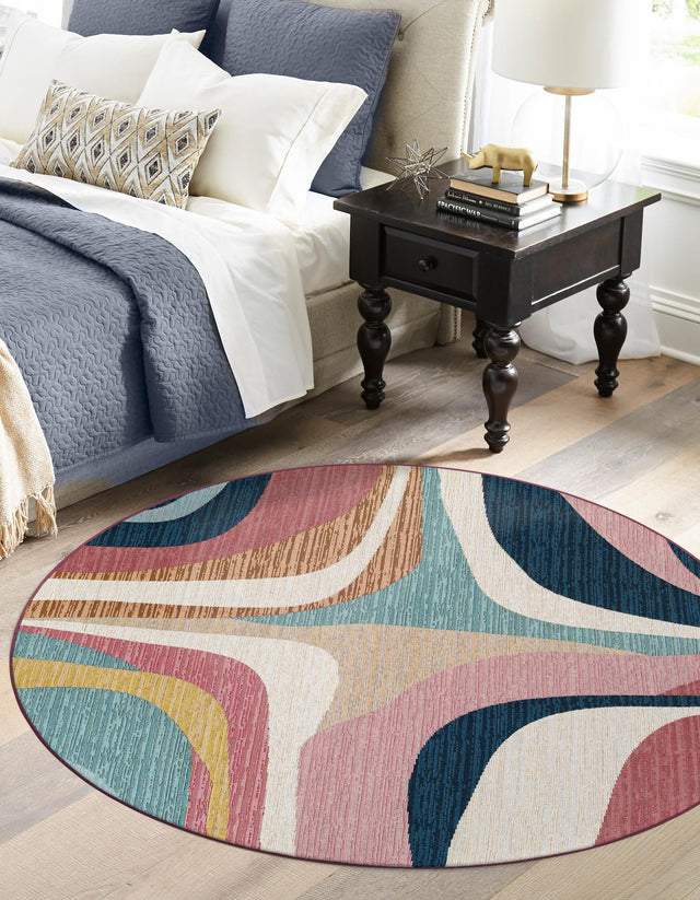 Multicolor 4' 1 x 4' 1 Outdoor Modern Round Area Rug Weather Resistant for Patio, Deck, Terrace, Balcony, Porch 100% Polypropylene Modern Outside Carpet for Sale at Rug Engine