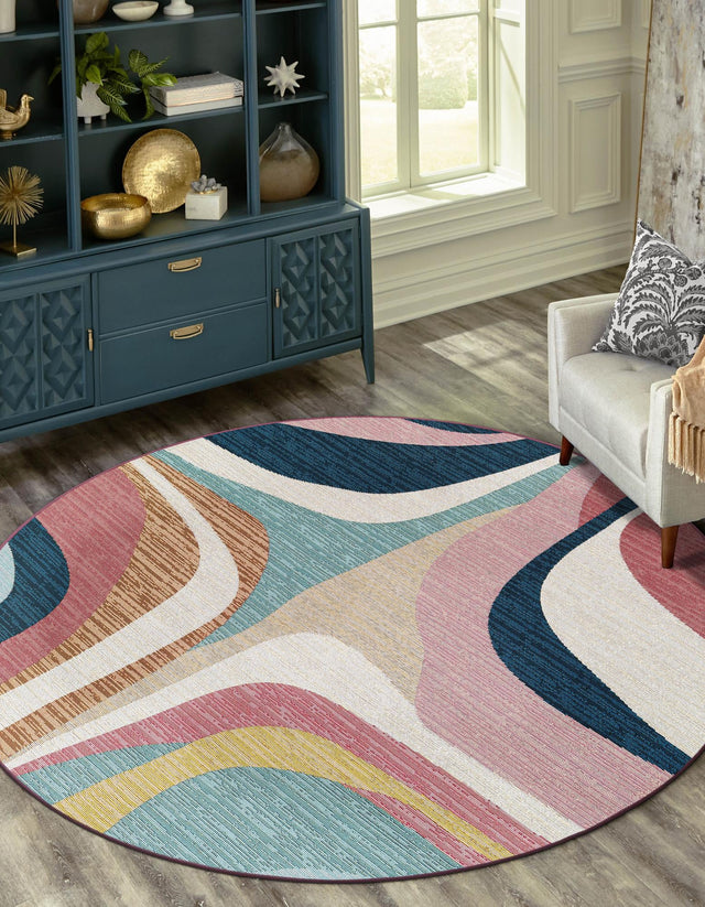 Multicolor 3' 1 x 3' 1 Outdoor Modern Round Area Rug Weather Resistant for Patio, Deck, Terrace, Balcony, Porch 100% Polypropylene Modern Outside Carpet for Sale at Rug Engine