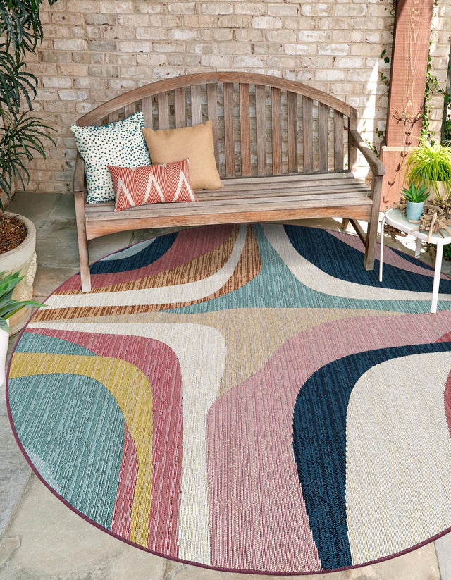 Multicolor 4' 1 x 4' 1 Outdoor Modern Round Area Rug Weather Resistant for Patio, Deck, Terrace, Balcony, Porch 100% Polypropylene Modern Outside Carpet for Sale at Rug Engine