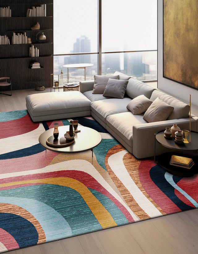 Multicolor 7' 10 x 7' 10 Outdoor Modern Square Area Rug Weather Resistant for Patio, Deck, Terrace, Balcony, Porch 100% Polypropylene Modern Outside Carpet for Sale at Rug Engine