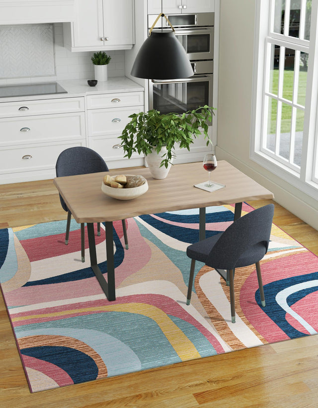 Multicolor 7' 10 x 7' 10 Outdoor Modern Square Area Rug Weather Resistant for Patio, Deck, Terrace, Balcony, Porch 100% Polypropylene Modern Outside Carpet for Sale at Rug Engine