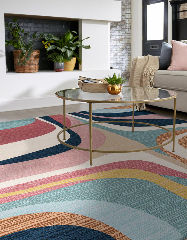 Multicolor 7' 10 x 7' 10 Outdoor Modern Square Area Rug Weather Resistant for Patio, Deck, Terrace, Balcony, Porch 100% Polypropylene Modern Outside Carpet for Sale at Rug Engine