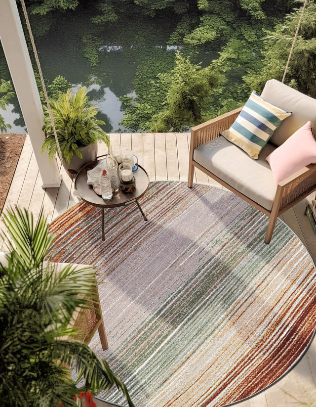 Multicolor 4' 1 x 4' 1 Outdoor Modern Round Area Rug Weather Resistant for Patio, Deck, Terrace, Balcony, Porch 100% Polypropylene Modern Outside Carpet for Sale at Rug Engine