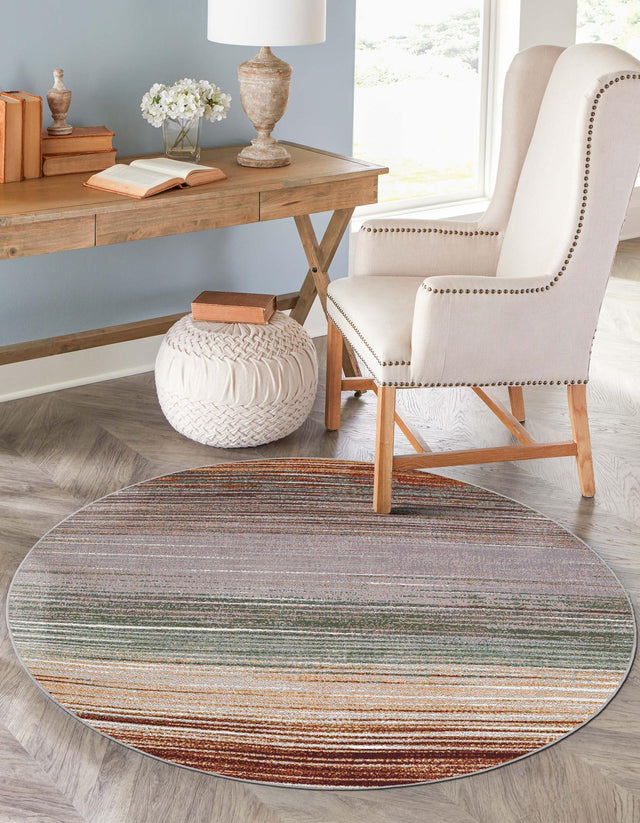 Multicolor 5' 1 x 5' 1 Outdoor Modern Round Area Rug Weather Resistant for Patio, Deck, Terrace, Balcony, Porch 100% Polypropylene Modern Outside Carpet for Sale at Rug Engine