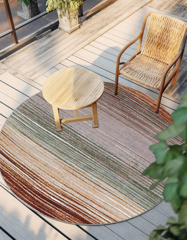 Multicolor 5' 1 x 5' 1 Outdoor Modern Round Area Rug Weather Resistant for Patio, Deck, Terrace, Balcony, Porch 100% Polypropylene Modern Outside Carpet for Sale at Rug Engine
