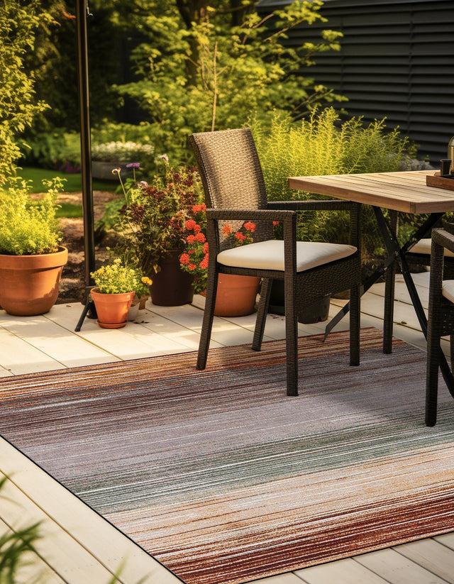 Multicolor 7' 10 x 7' 10 Outdoor Modern Square Area Rug Weather Resistant for Patio, Deck, Terrace, Balcony, Porch 100% Polypropylene Modern Outside Carpet for Sale at Rug Engine