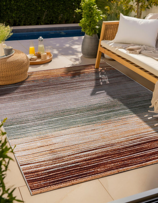 Multicolor 7' 10 x 7' 10 Outdoor Modern Square Area Rug Weather Resistant for Patio, Deck, Terrace, Balcony, Porch 100% Polypropylene Modern Outside Carpet for Sale at Rug Engine