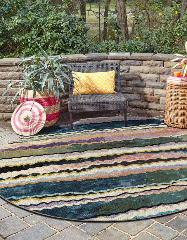 Multicolor 4' 1 x 4' 1 Outdoor Modern Round Area Rug Weather Resistant for Patio, Deck, Terrace, Balcony, Porch 100% Polypropylene Modern Outside Carpet for Sale at Rug Engine
